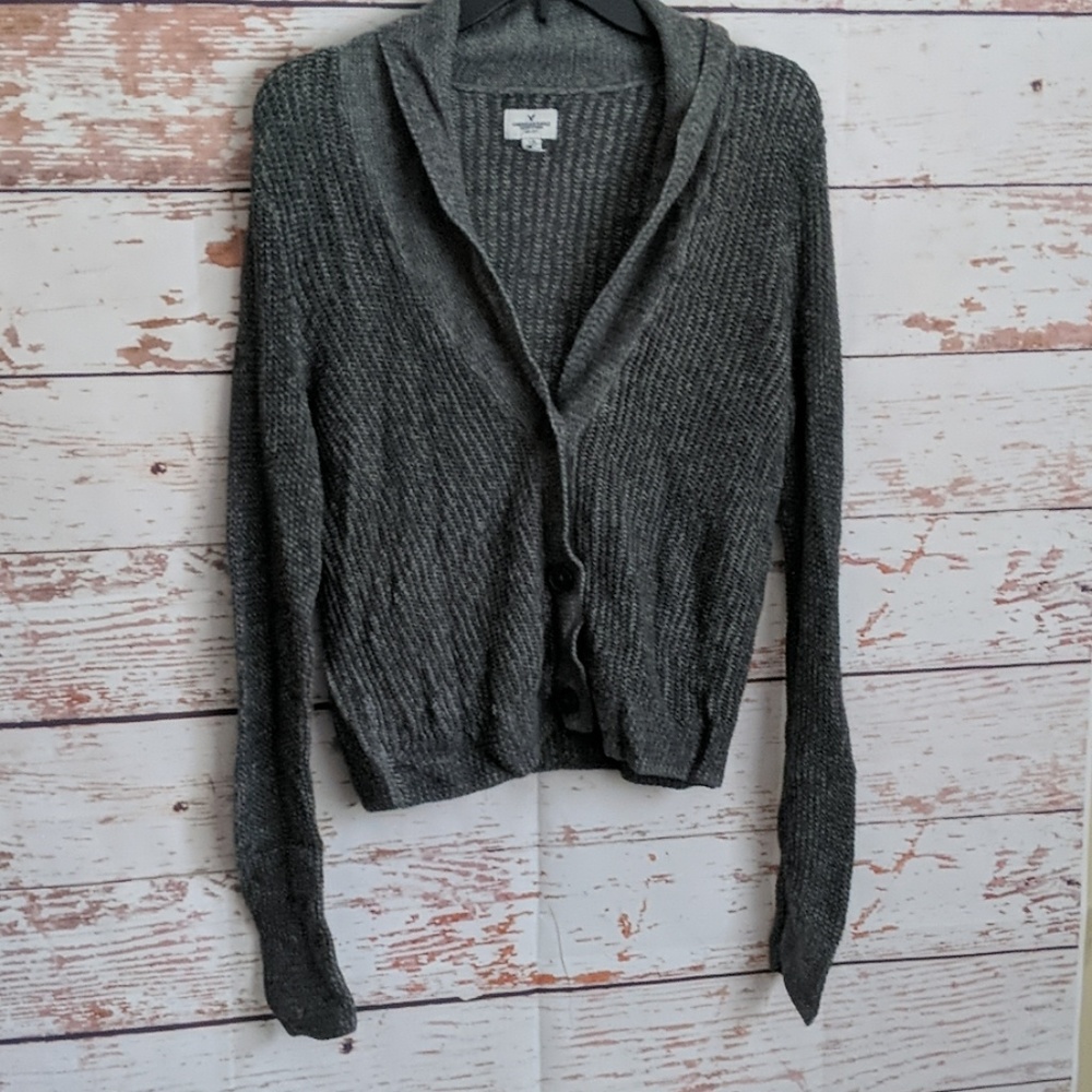 AEO Gray Button Grandpa Style Cardigan - Picture 2 of 7